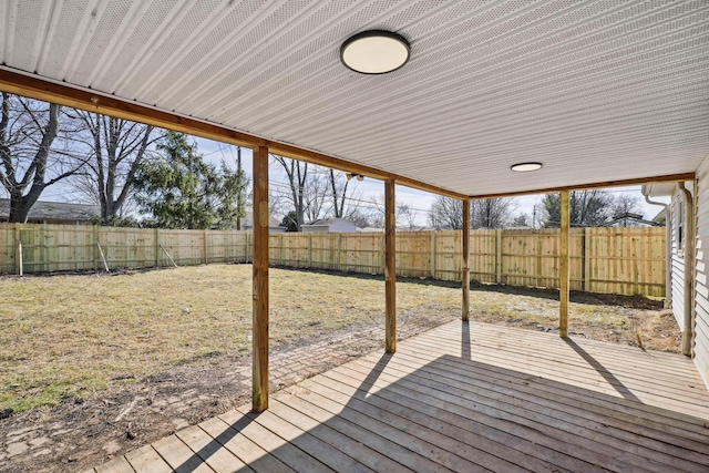 wooden terrace featuring a fenced backyard