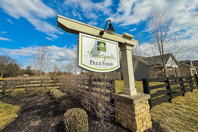 community sign with fence