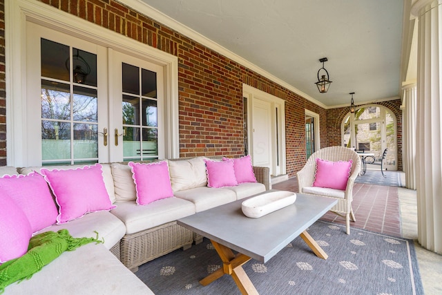 view of patio / terrace with an outdoor hangout area and french doors