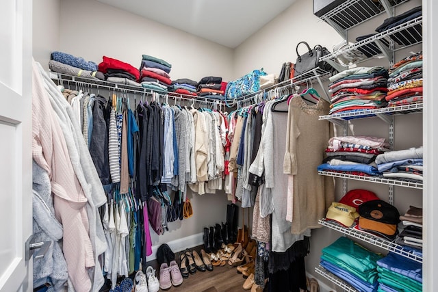 walk in closet featuring wood finished floors