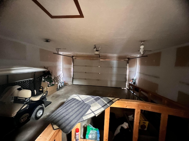 garage with a garage door opener