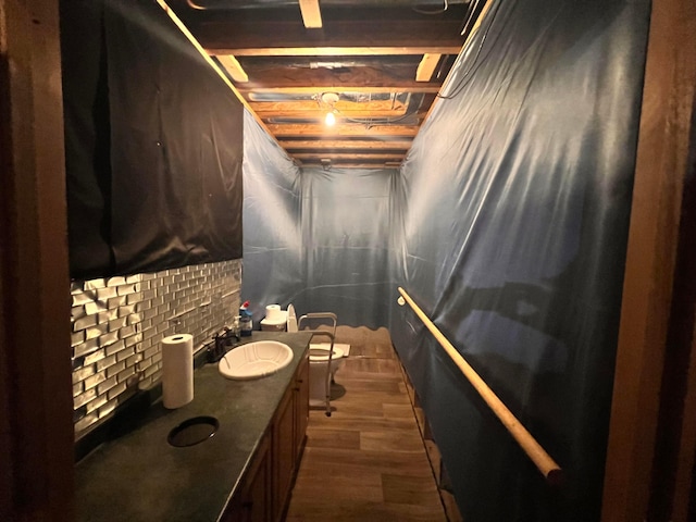 1396 Spring Village Dr, Mansfield, OH 44906 - bathroom featuring a sink, toilet, and wood finished floors