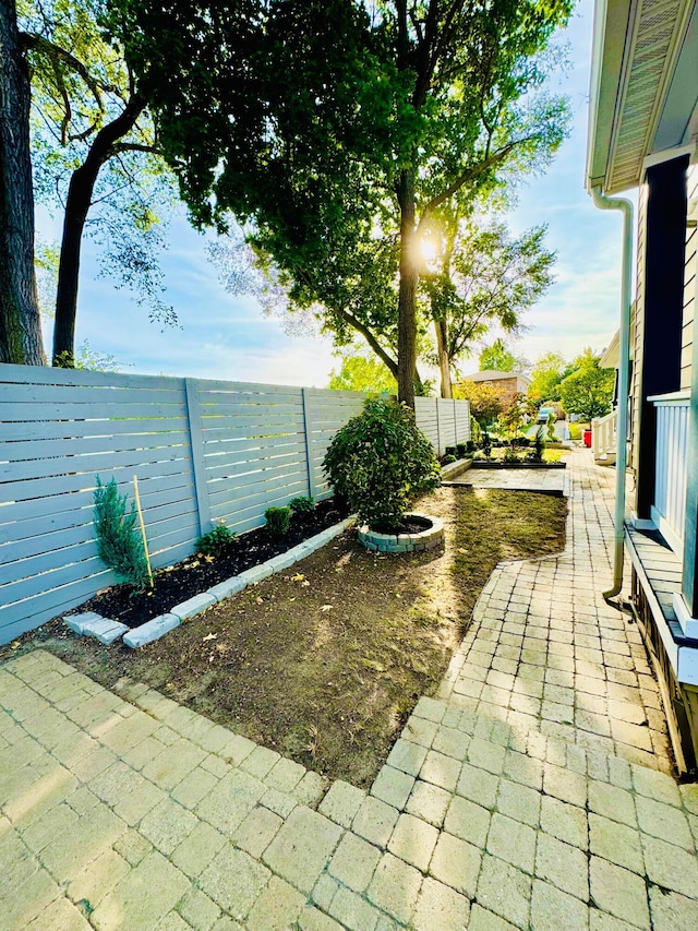 view of yard featuring a patio area and a fenced backyard