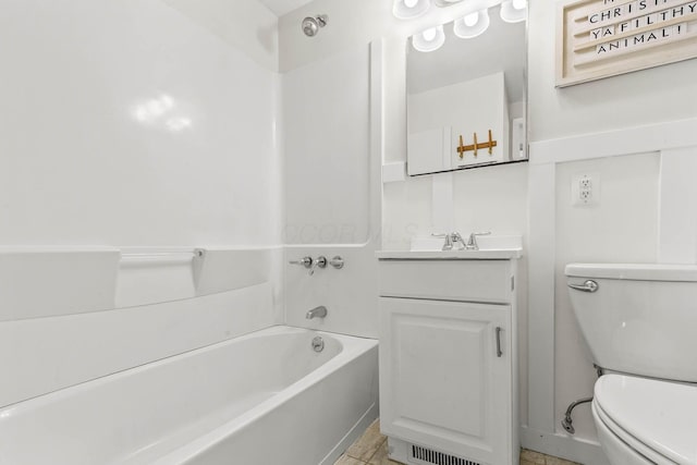 full bath with shower / bathing tub combination, vanity, and toilet