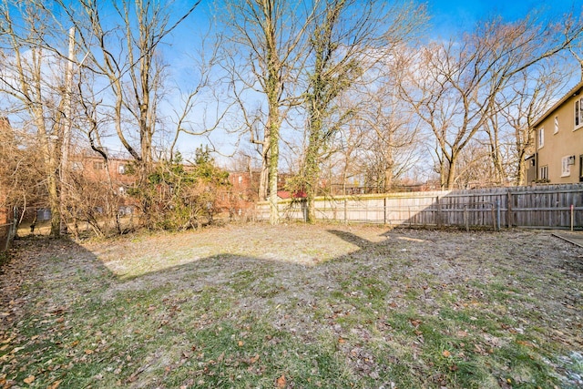 view of yard with a fenced backyard