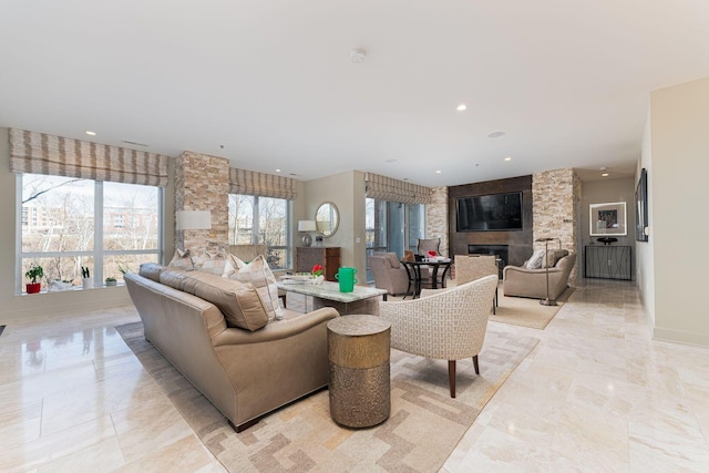 105 N Riverview St Unit 216, Dublin, OH 43017 - living area featuring recessed lighting, baseboards, and light marble finish flooring
