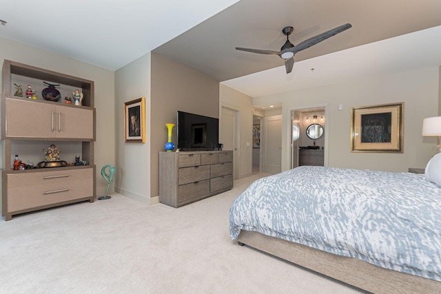 105 N Riverview St Unit 216, Dublin, OH 43017 - bedroom featuring light colored carpet, baseboards, and a ceiling fan