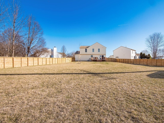 view of yard with a fenced backyard