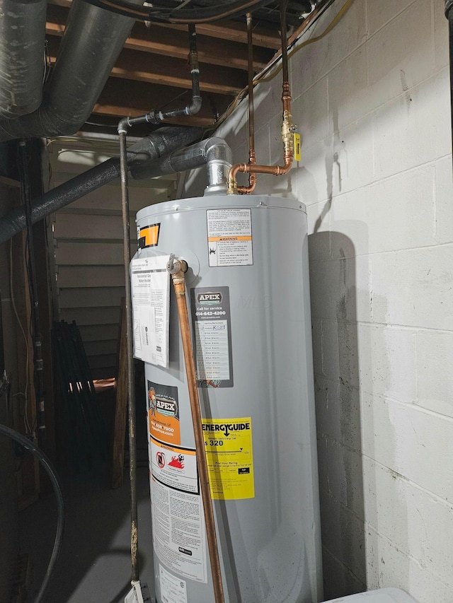 utility room with water heater