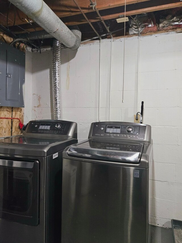 laundry area with laundry area, electric panel, and independent washer and dryer