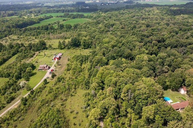 birds eye view of property with a view of trees