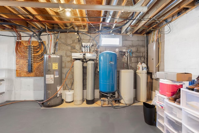 utility room with electric water heater