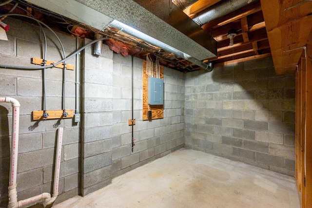 unfinished basement with electric panel