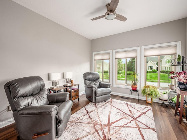 7969 Linksview Cir, Westerville, OH 43082 - living area featuring a ceiling fan and dark wood-type flooring