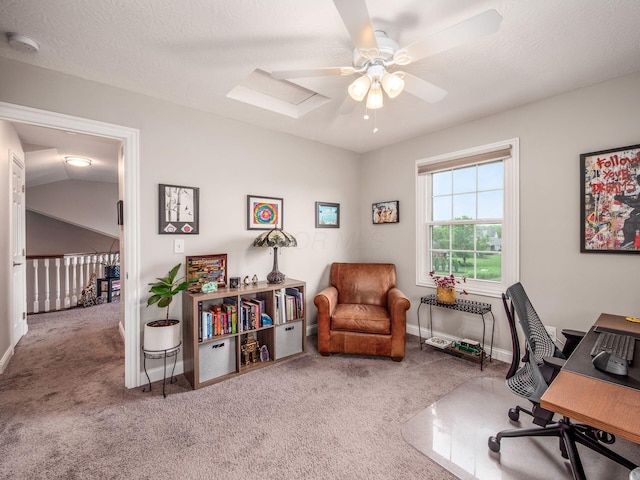 7969 Linksview Cir, Westerville, OH 43082 - carpeted office space featuring a ceiling fan and a skylight