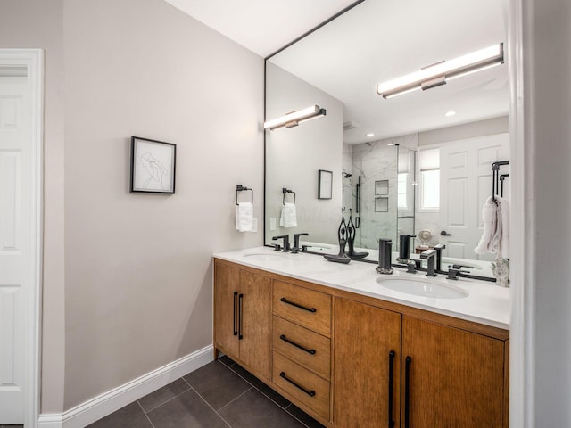 7969 Linksview Cir, Westerville, OH 43082 - bathroom with double vanity, a stall shower, and tile patterned flooring