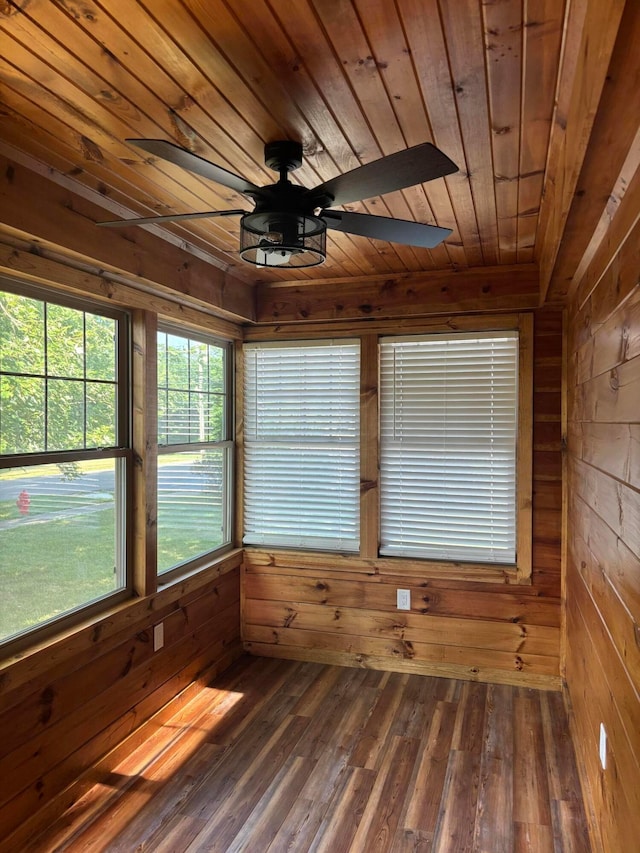 324 E Main St, Cardington, OH 43315 - unfurnished sunroom featuring wooden ceiling, wood walls, and hardwood / wood-style floors