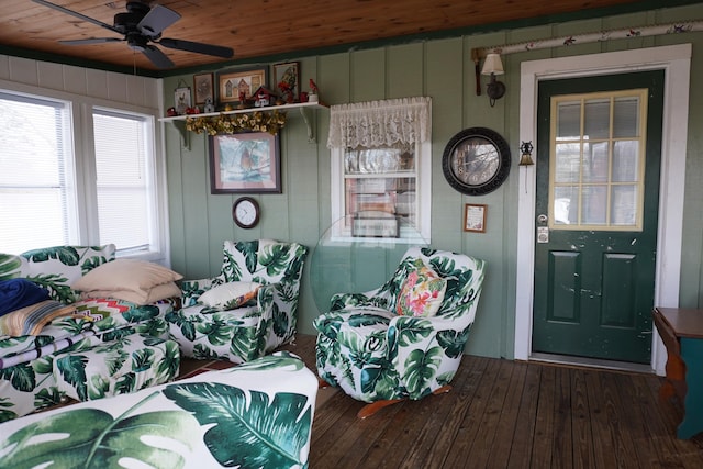 2930 County Road 184, Cardington, OH 43315 - miscellaneous room featuring a ceiling fan, wood ceiling, and hardwood / wood-style floors