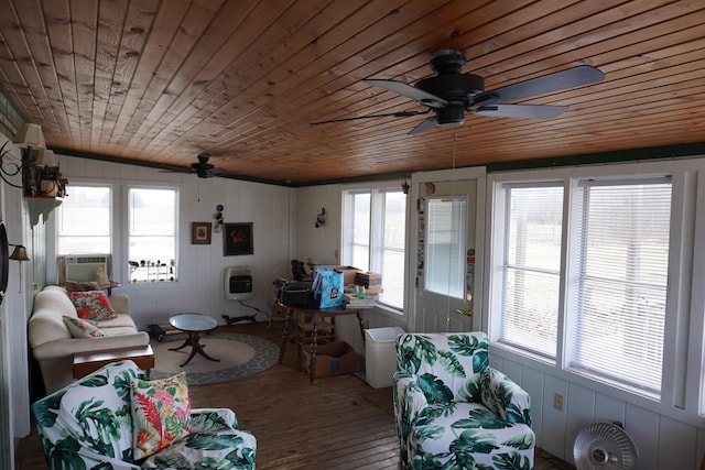 2930 County Road 184, Cardington, OH 43315 - living room featuring wood ceiling, hardwood / wood-style floors, heating unit, vaulted ceiling, and cooling unit