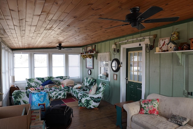 2930 County Road 184, Cardington, OH 43315 - living room with vaulted ceiling, wooden ceiling, plenty of natural light, and wood finished floors