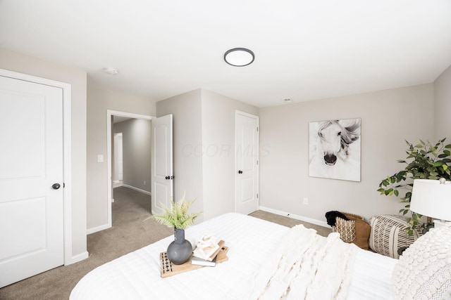 bedroom featuring carpet and baseboards