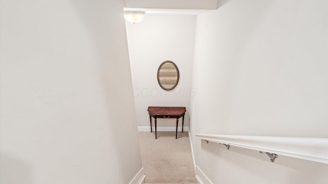 hallway with carpet and baseboards