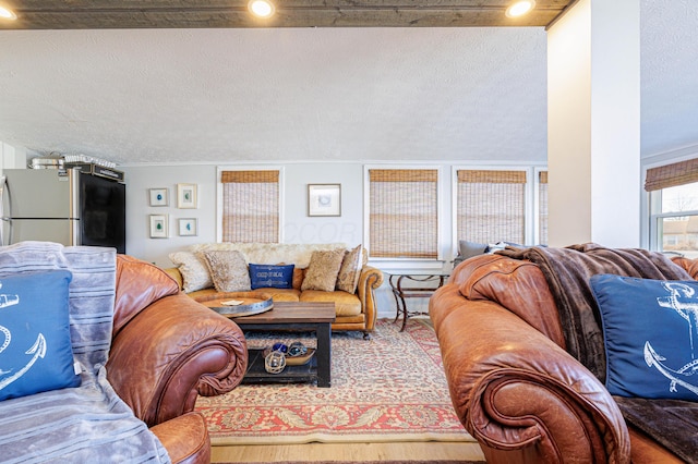 127 Brads Way, Russells Point, OH 43348 - living room featuring a textured ceiling and wood finished floors