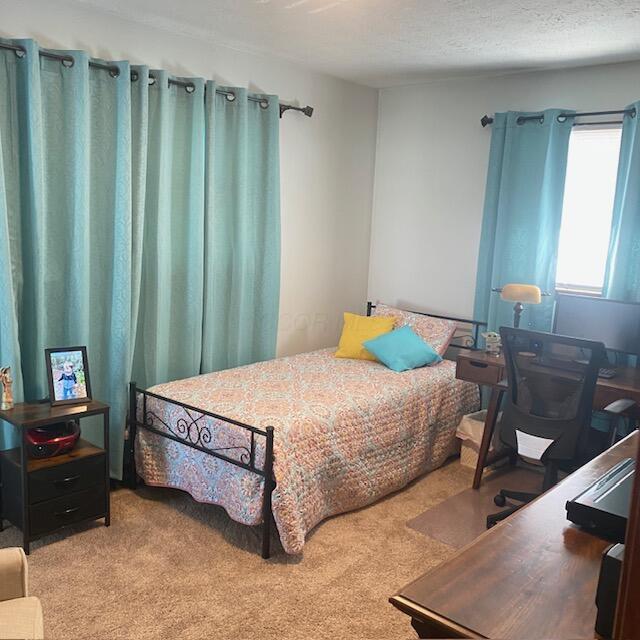 bedroom featuring carpet floors and a textured ceiling