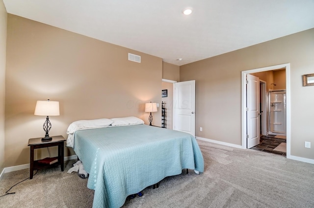 bedroom featuring carpet, visible vents, and baseboards