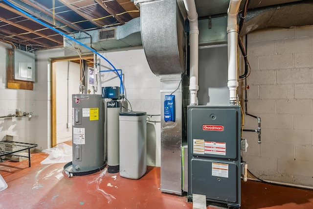 utilities featuring water heater and electric panel