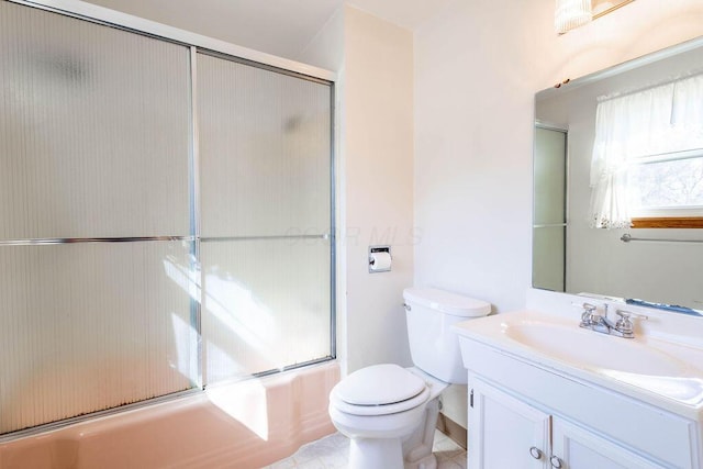 full bathroom with toilet, combined bath / shower with glass door, and vanity