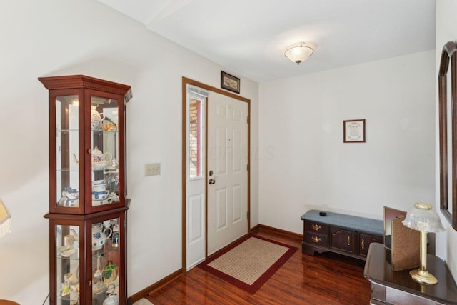 entrance foyer with baseboards and wood finished floors