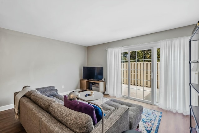 living room featuring baseboards and wood finished floors