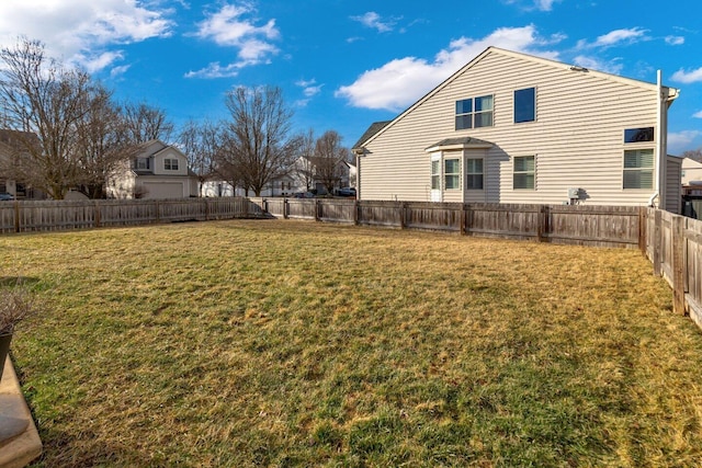 view of yard with a fenced backyard