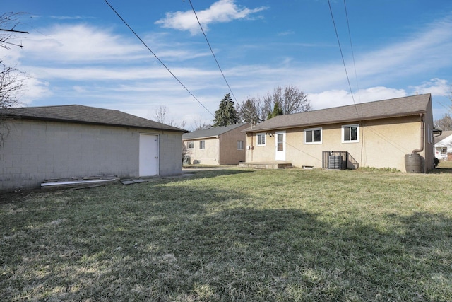 back of house featuring a yard and stucco siding