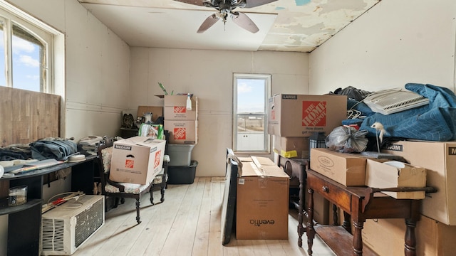 storage featuring a ceiling fan