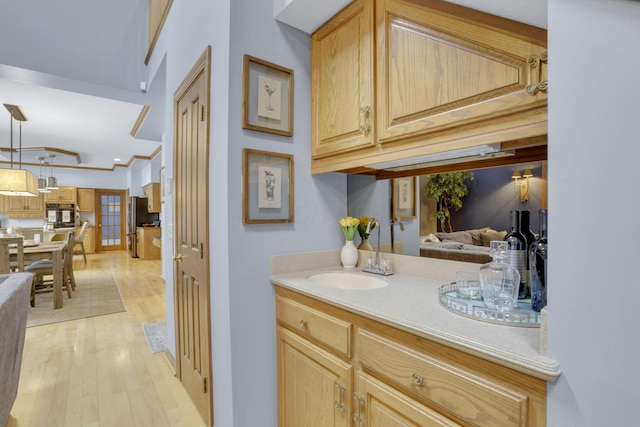 interior space featuring a sink and wood finished floors