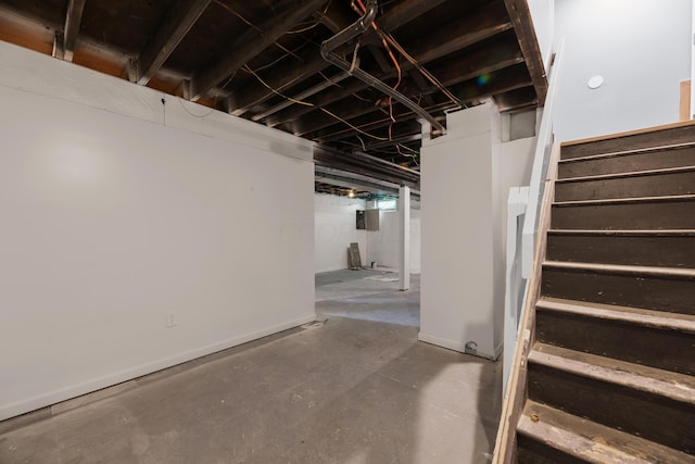 finished basement with stairway