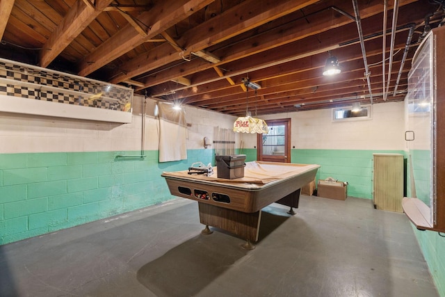 playroom with concrete flooring and pool table