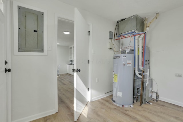 utility room featuring electric water heater and electric panel