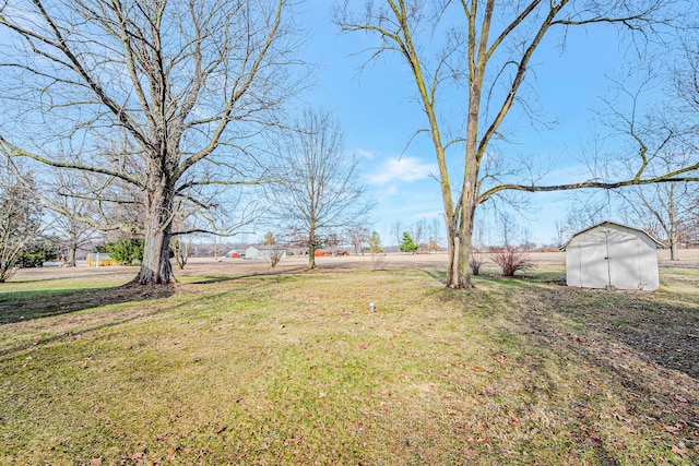 view of yard featuring an outbuilding and a storage unit