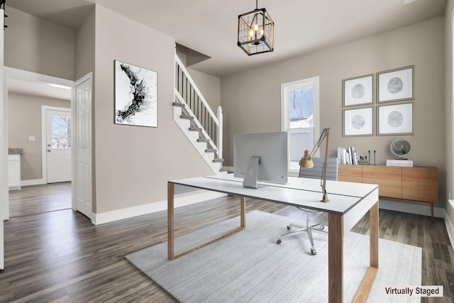 32 Railroad St, Jeffersonville, OH 43128 - office featuring a chandelier, dark wood-type flooring, and baseboards