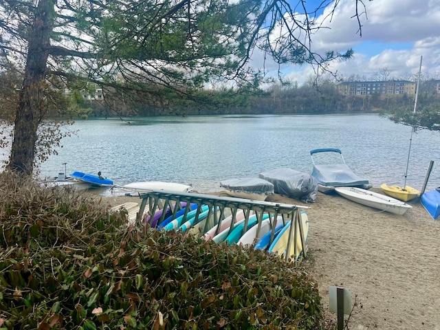 view of dock with a water view