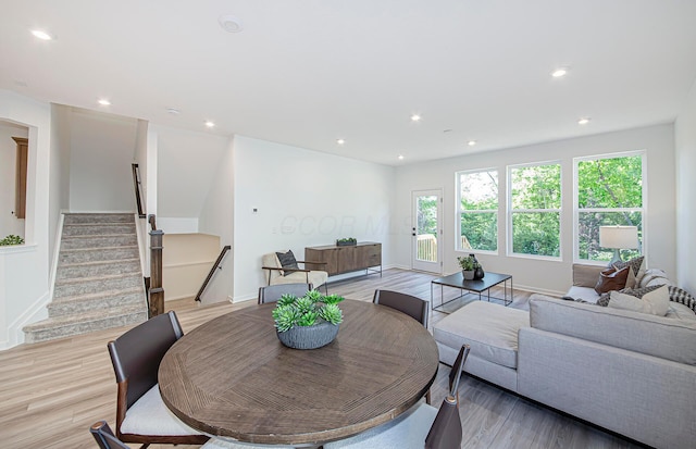 603 Mill Stone Dr Lot 2257, Sunbury, OH 43074 - living room featuring light wood-type flooring, stairway, recessed lighting, and baseboards