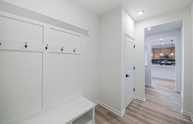 603 Mill Stone Dr Lot 2257, Sunbury, OH 43074 - mudroom with light wood-style flooring, baseboards, and recessed lighting