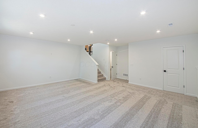 603 Mill Stone Dr Lot 2257, Sunbury, OH 43074 - spare room featuring stairs, recessed lighting, light carpet, and baseboards