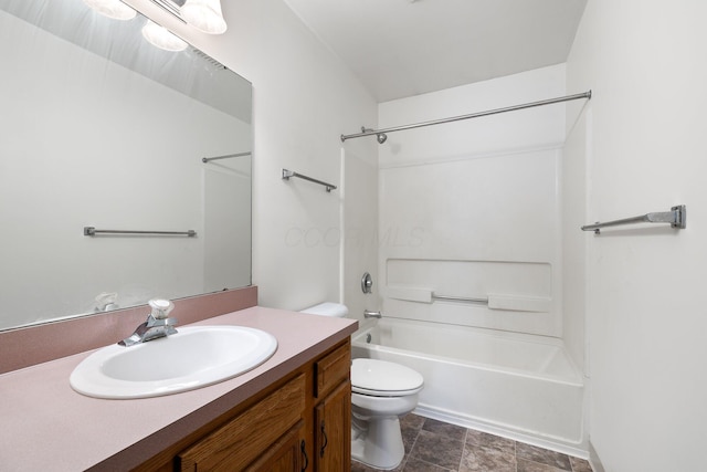 full bathroom with tub / shower combination, vanity, and toilet