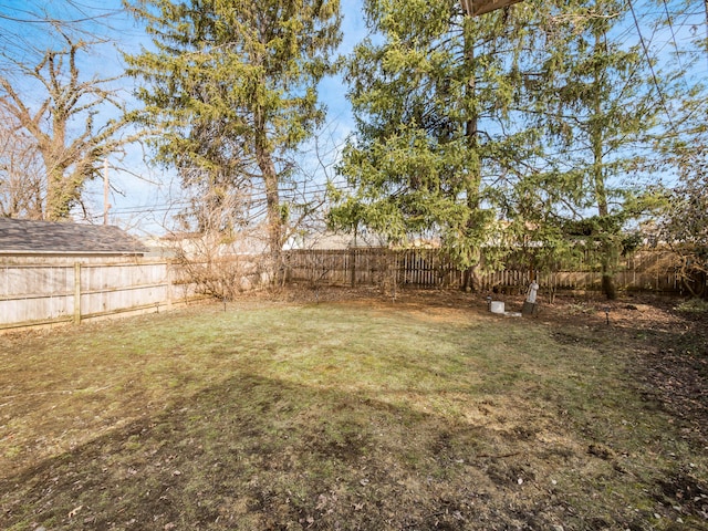 view of yard with a fenced backyard