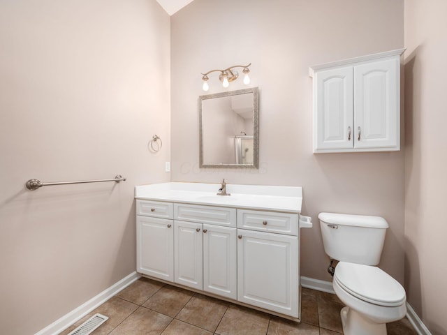 bathroom with vanity, tile patterned floors, toilet, and visible vents