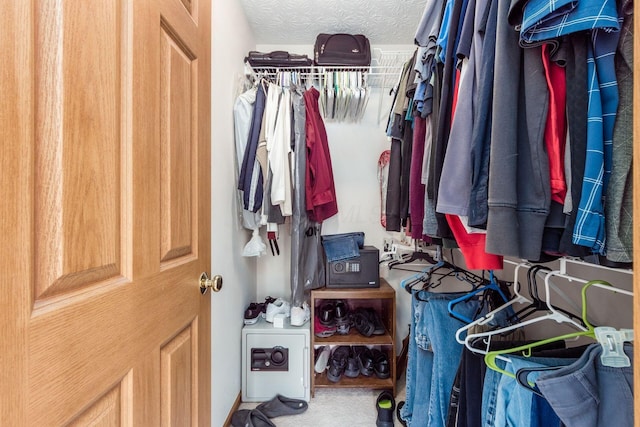 walk in closet with carpet